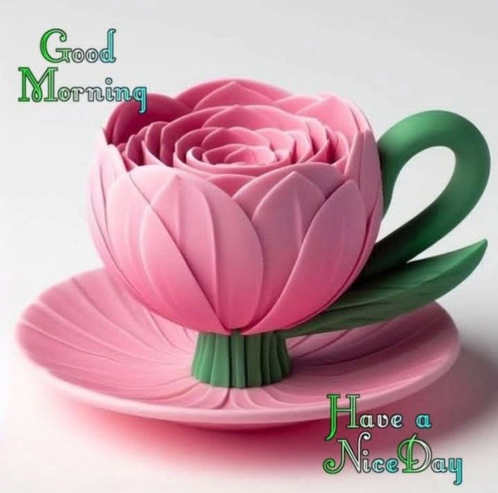 This may contain a pink flower sitting on top of a saucer