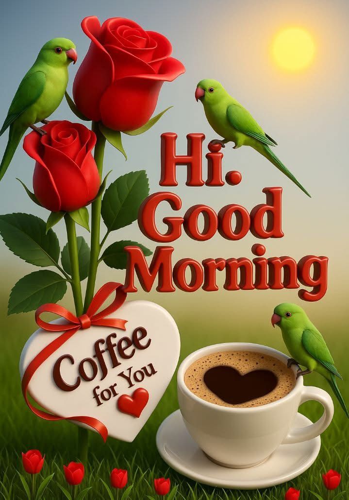 This may contain there is a cup of coffee and two birds